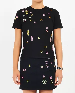 Chanel Black Multi Color Logo Knit T-Shirt - 38