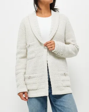 Chanel Ecru & Silver 21B Knit Blazer Jacket - 36