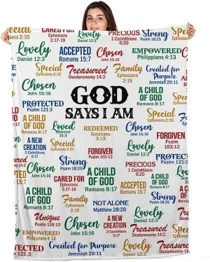 Christianart Blanket, God Says I Am, Christian Blanket, Bible Verse Blanket, Personalized Blanket, Christmas Gift.