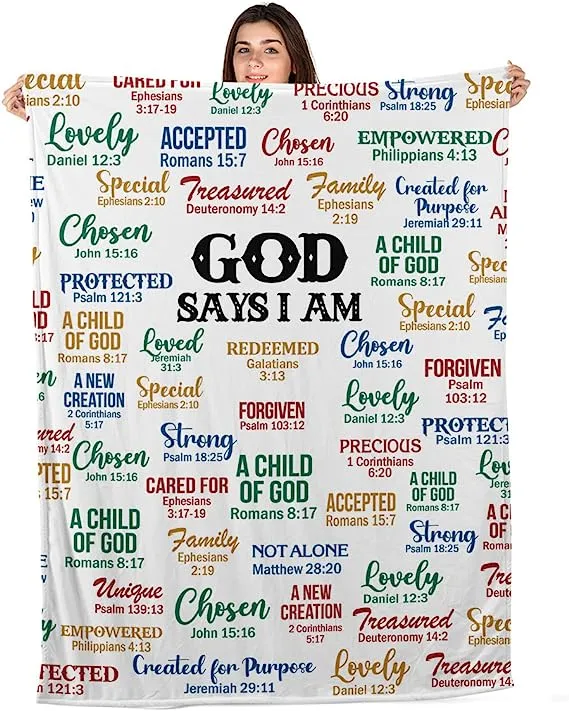 Christianart Blanket, God Says I Am, Christian Blanket, Bible Verse Blanket, Personalized Blanket, Christmas Gift.