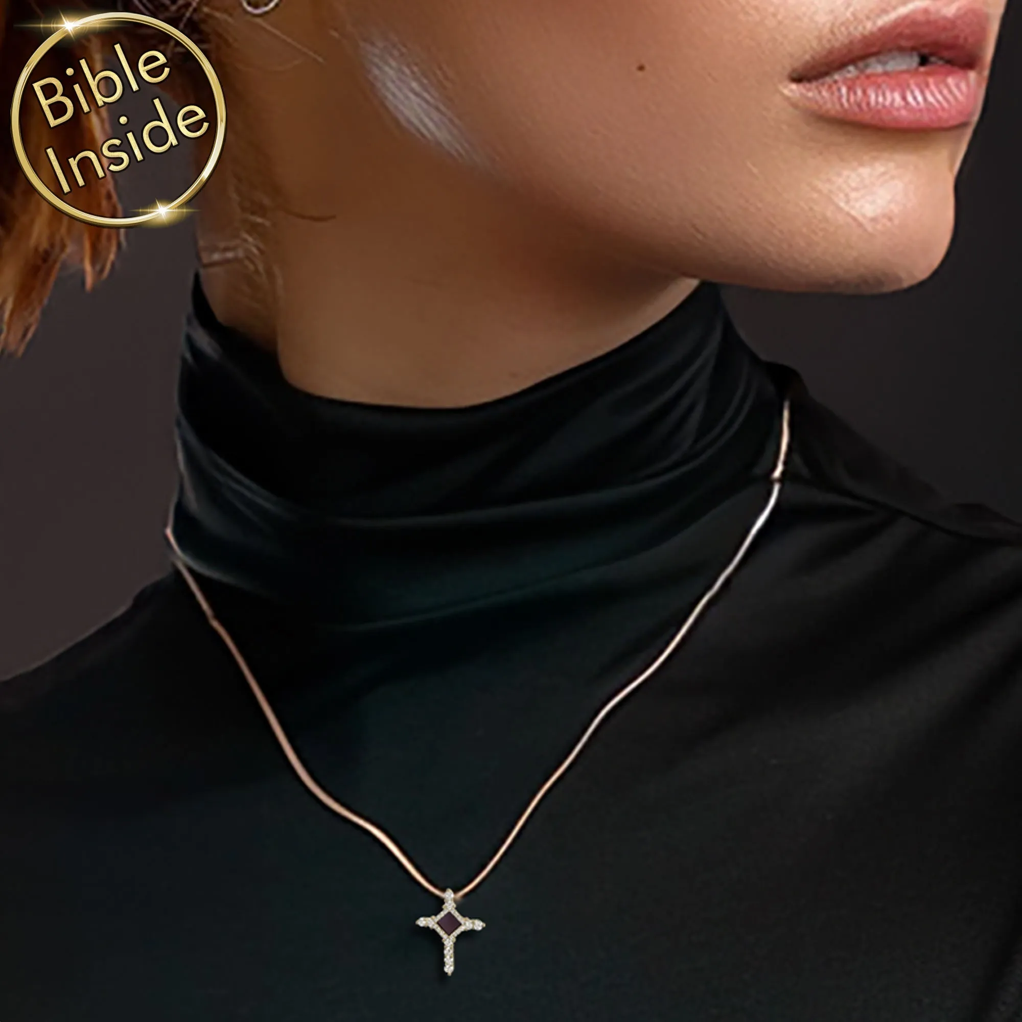 Christianity Necklace Dainty Cross With Entire Bible Inside - Mini Glimmer Cross Necklace