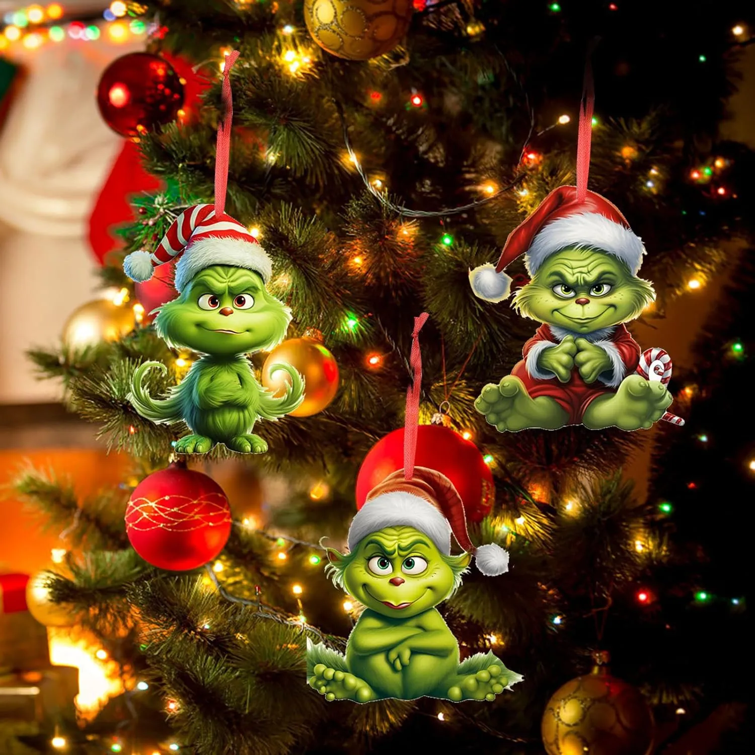 Christmas Grinch's Tree Decorations Christmas Pendants Hanging for Home Holiday Party, Car Holiday Hanging Ornament Set of 10