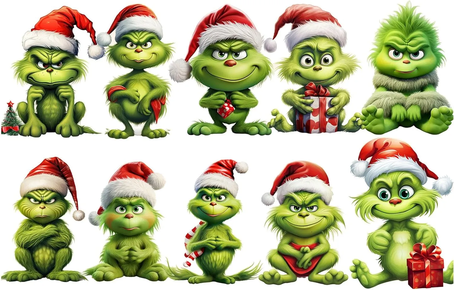 Christmas Grinch's Tree Decorations Christmas Pendants Hanging for Home Holiday Party, Car Holiday Hanging Ornament Set of 10