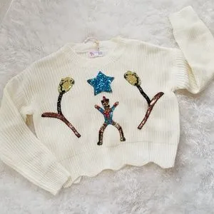 Christmas party Sequinned Soldier Knitted Sweater Cream