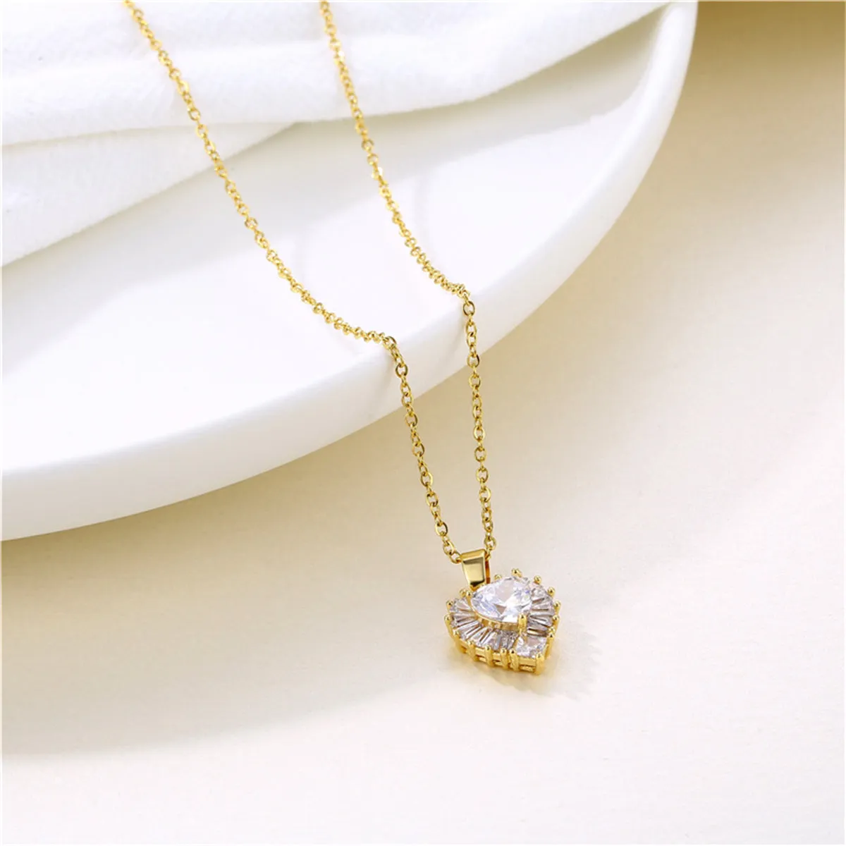Clear Crystal & 18K Gold-Plated Heart Halo Pendant Necklace