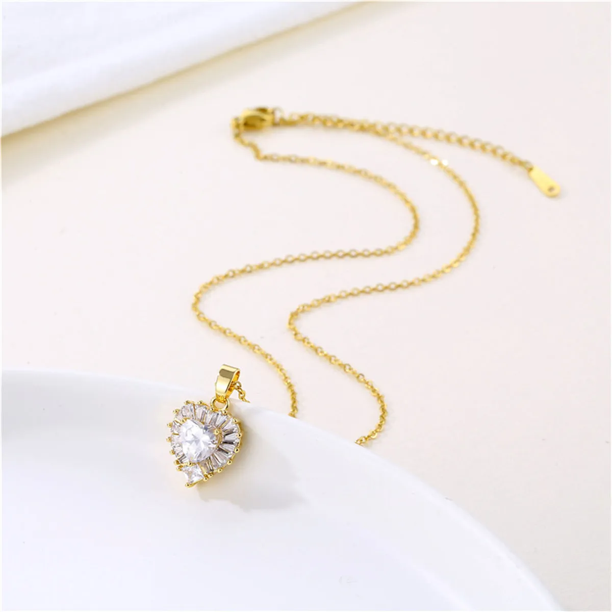 Clear Crystal & 18K Gold-Plated Heart Halo Pendant Necklace
