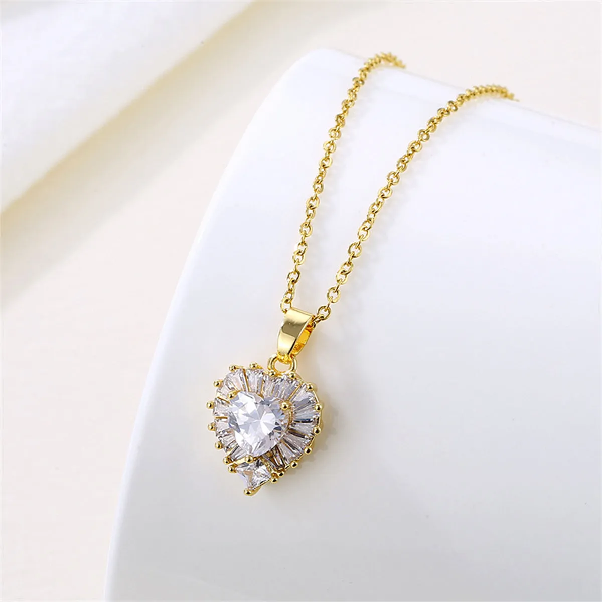 Clear Crystal & 18K Gold-Plated Heart Halo Pendant Necklace