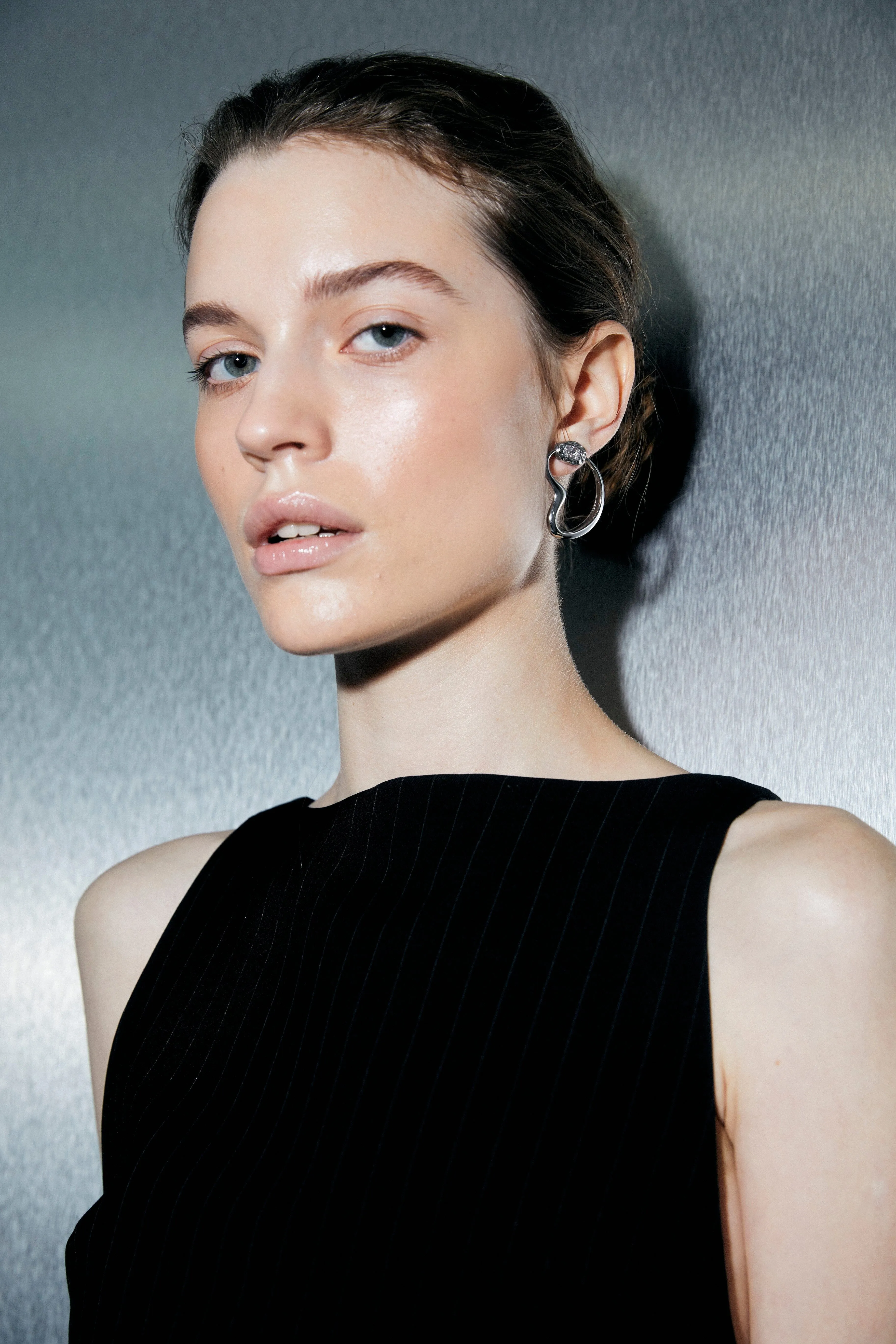 Clear Crystal Curved Earrings