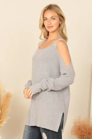 COLD SHOULDER KNITTED SWEATER