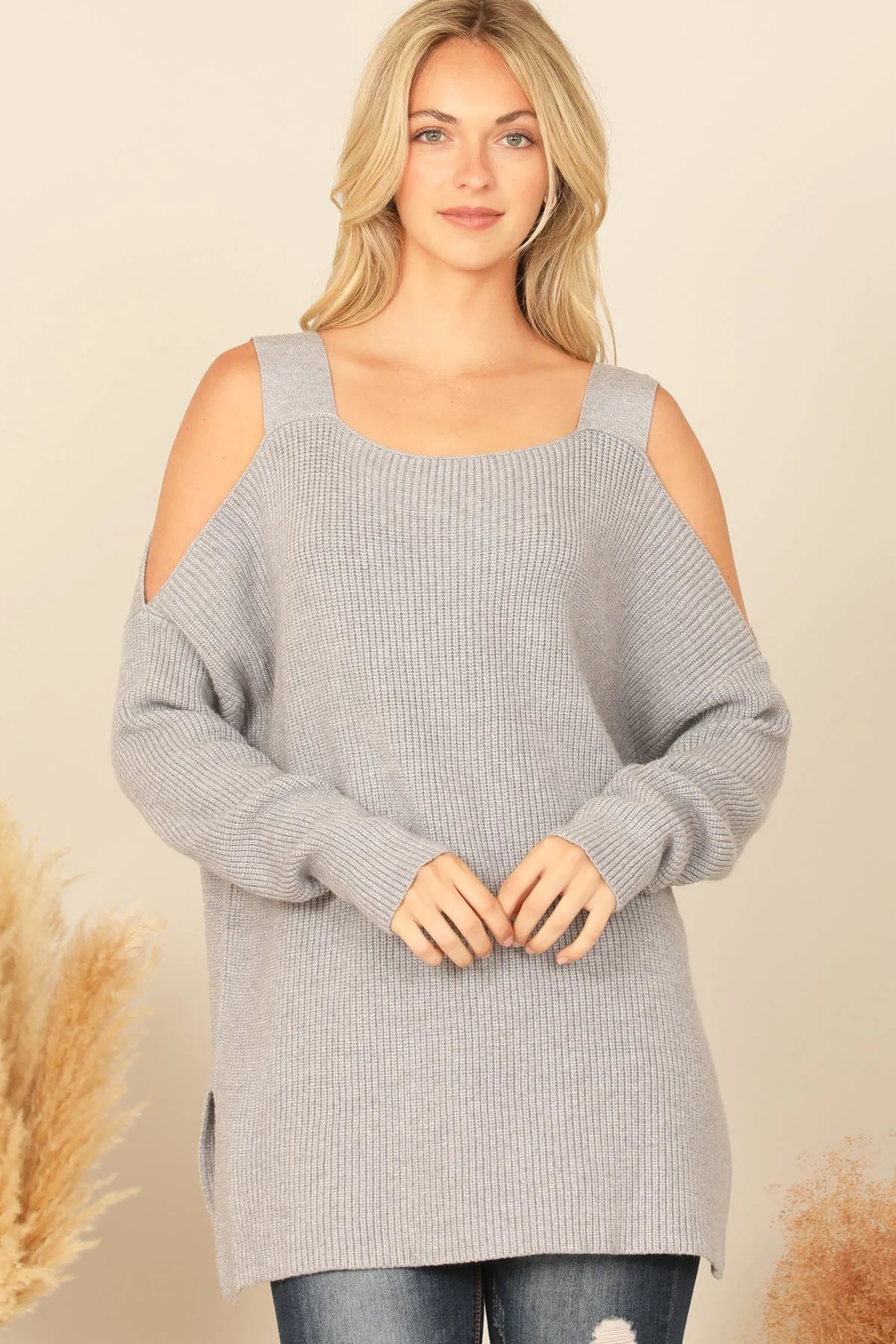 COLD SHOULDER KNITTED SWEATER
