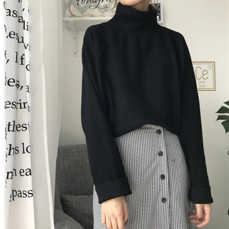 Comfy Knitted High Collar Pull-Over Loose Sweater