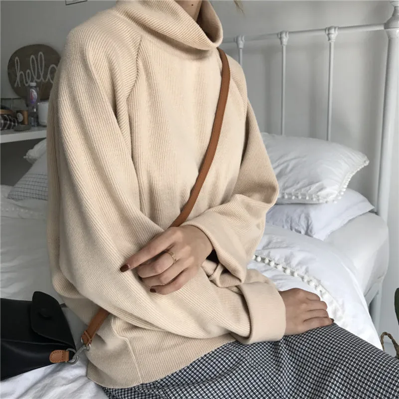 Comfy Knitted High Collar Pull-Over Loose Sweater