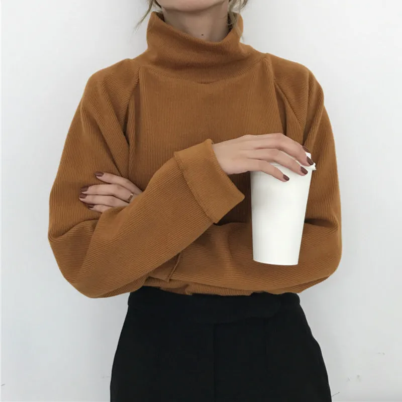 Comfy Knitted High Collar Pull-Over Loose Sweater