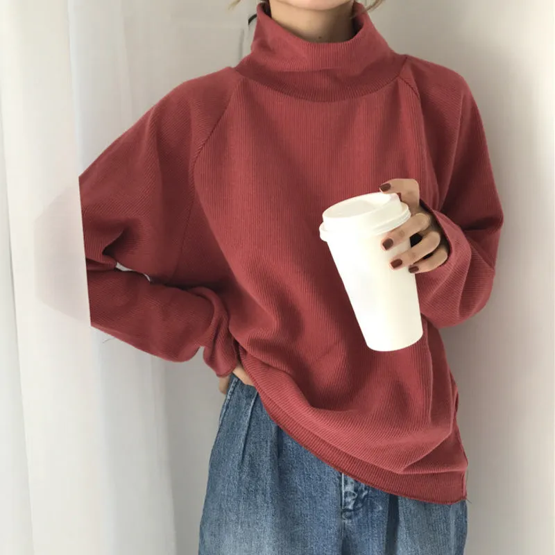 Comfy Knitted High Collar Pull-Over Loose Sweater