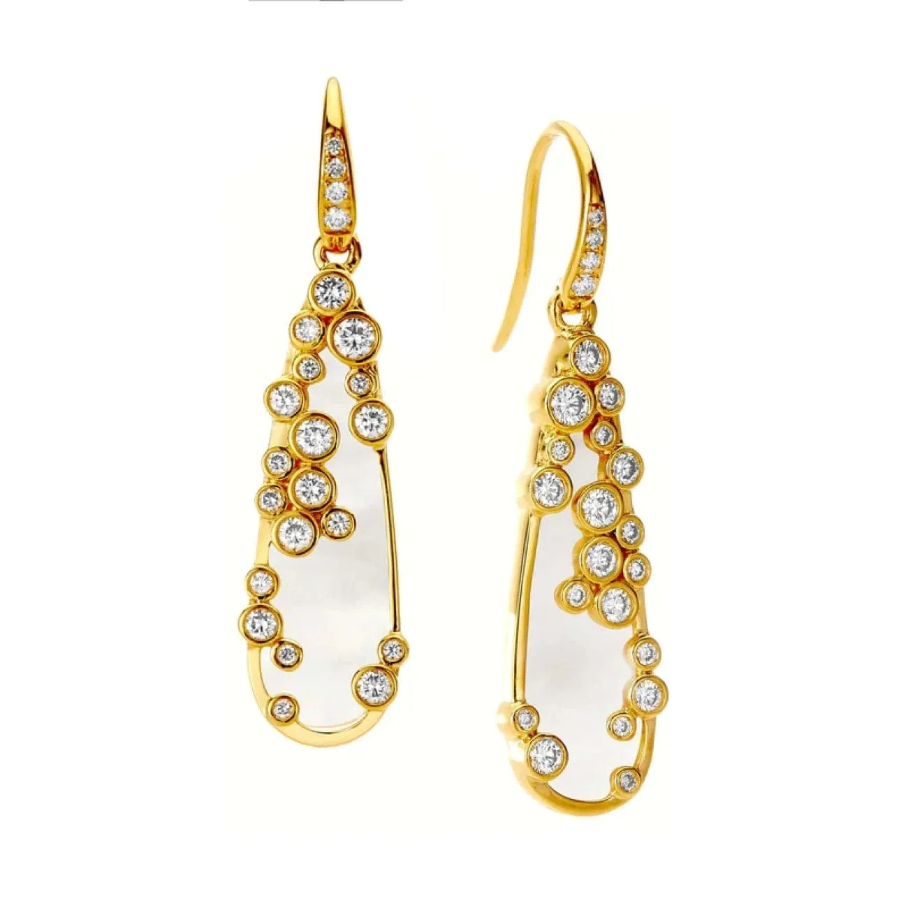 Cosmic 18K Yellow Gold Mother of Pearl Diamond Cluster Earrings