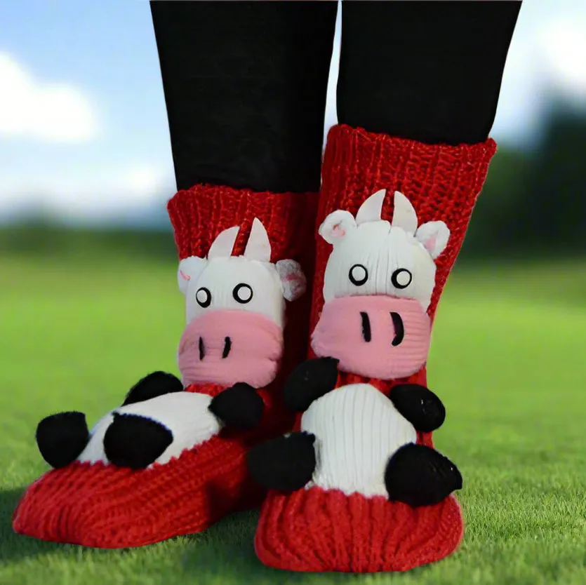 Cozy 3D Knitted Cow Design Socks - Cute & Durable Warmth