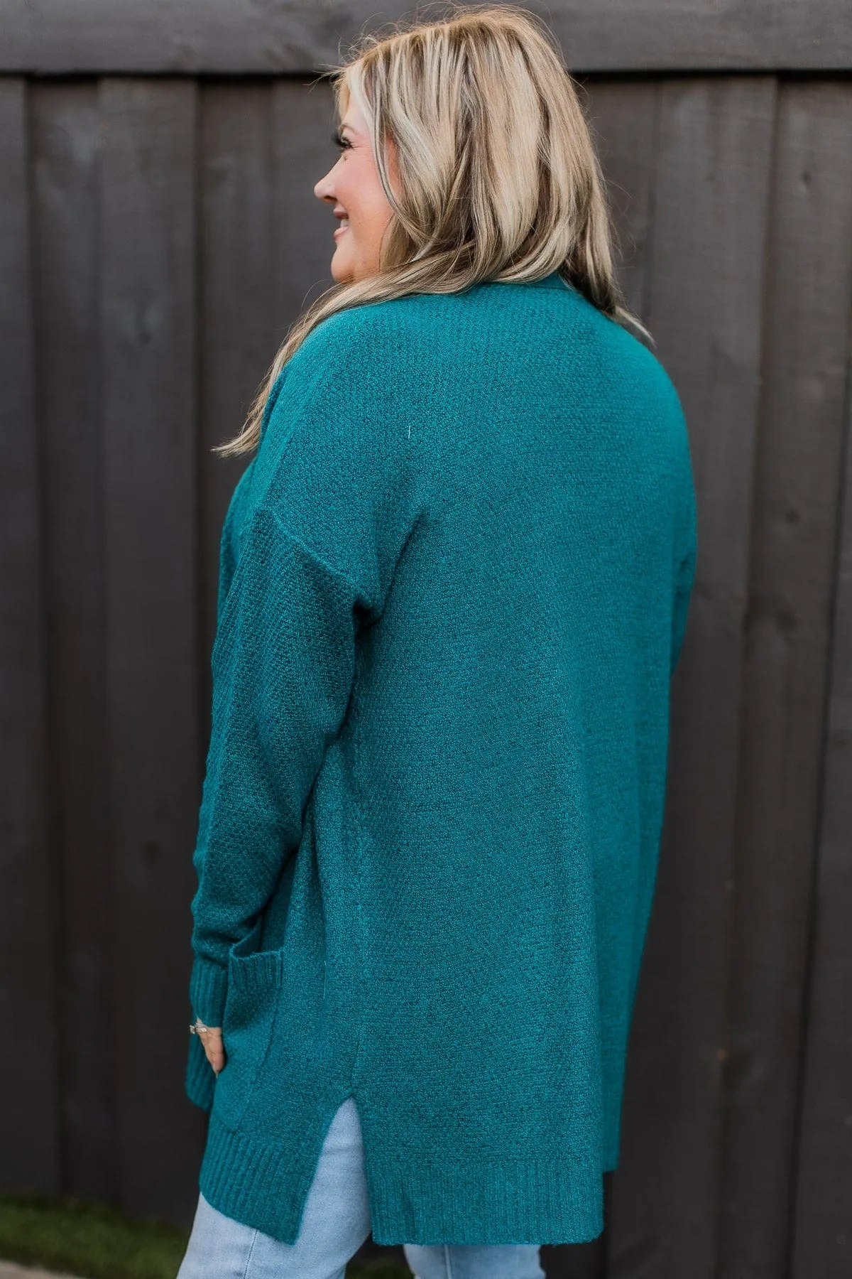 Cozy As Can Be Long Knitted Cardigan- Teal