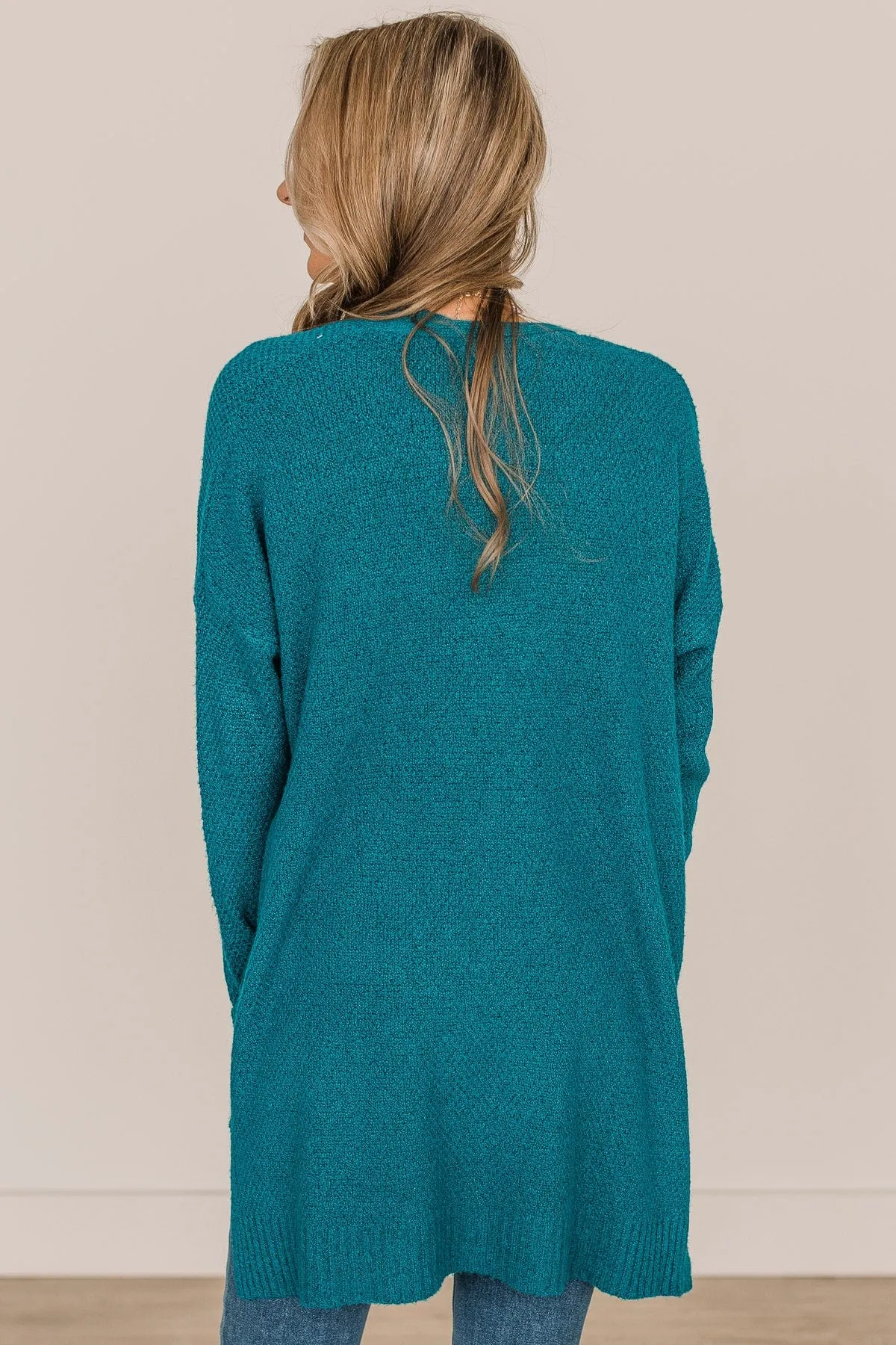 Cozy As Can Be Long Knitted Cardigan- Teal