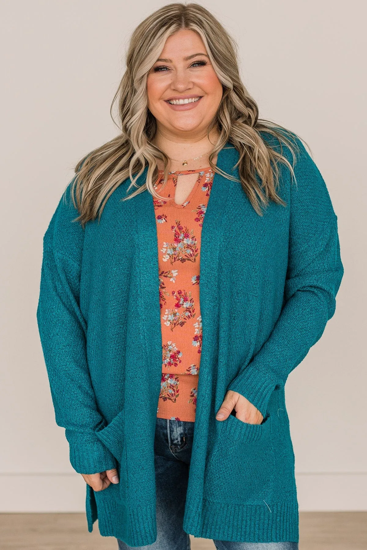 Cozy As Can Be Long Knitted Cardigan- Teal