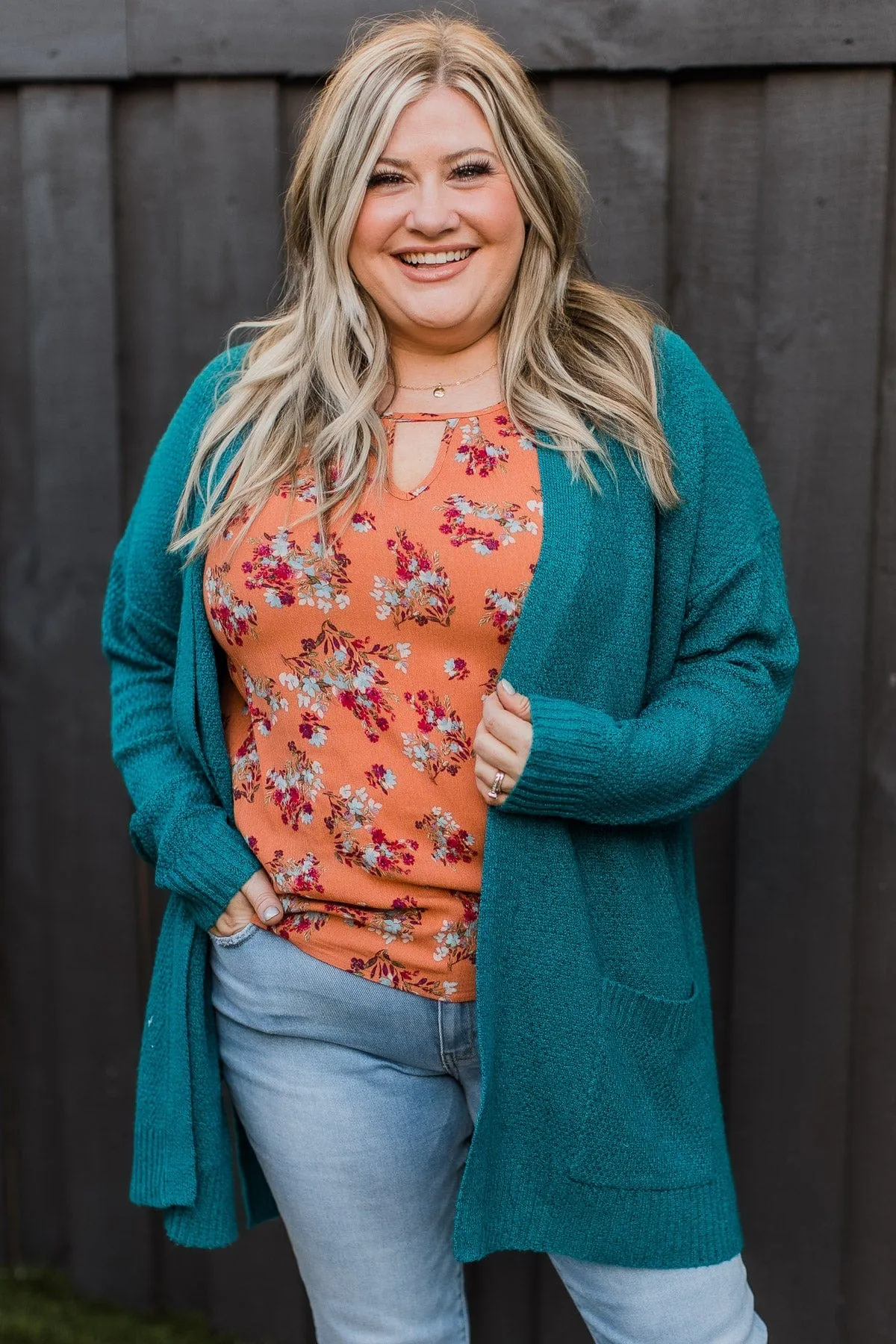 Cozy As Can Be Long Knitted Cardigan- Teal