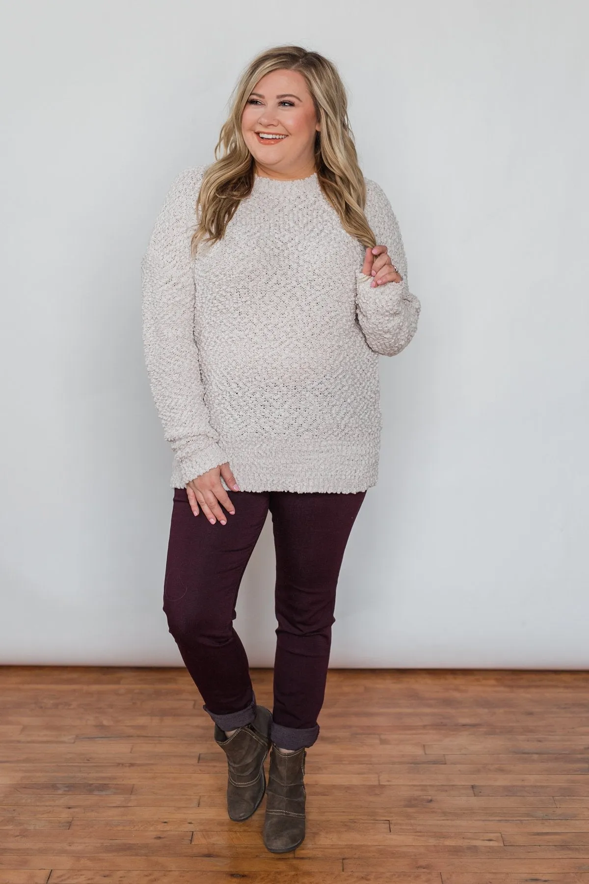 Cozy Winter Popcorn Sweater- Cream