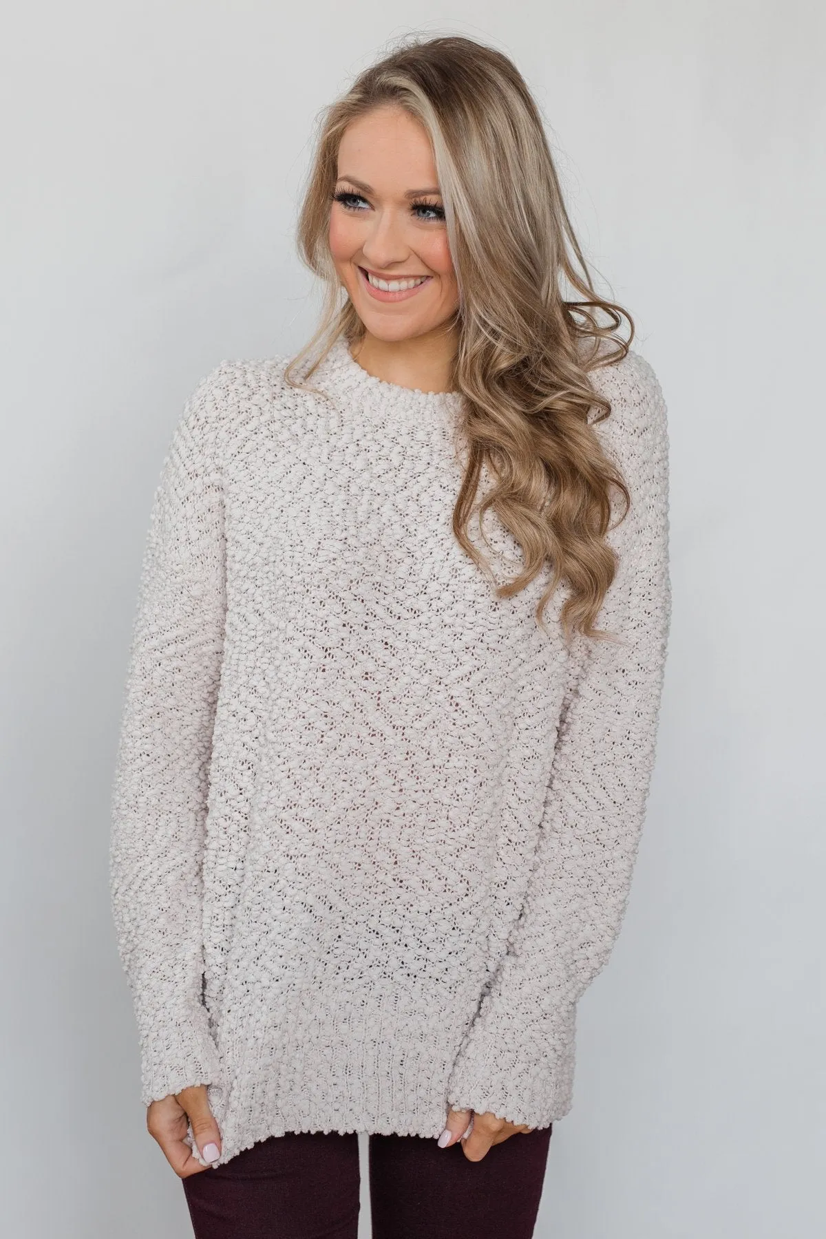 Cozy Winter Popcorn Sweater- Cream