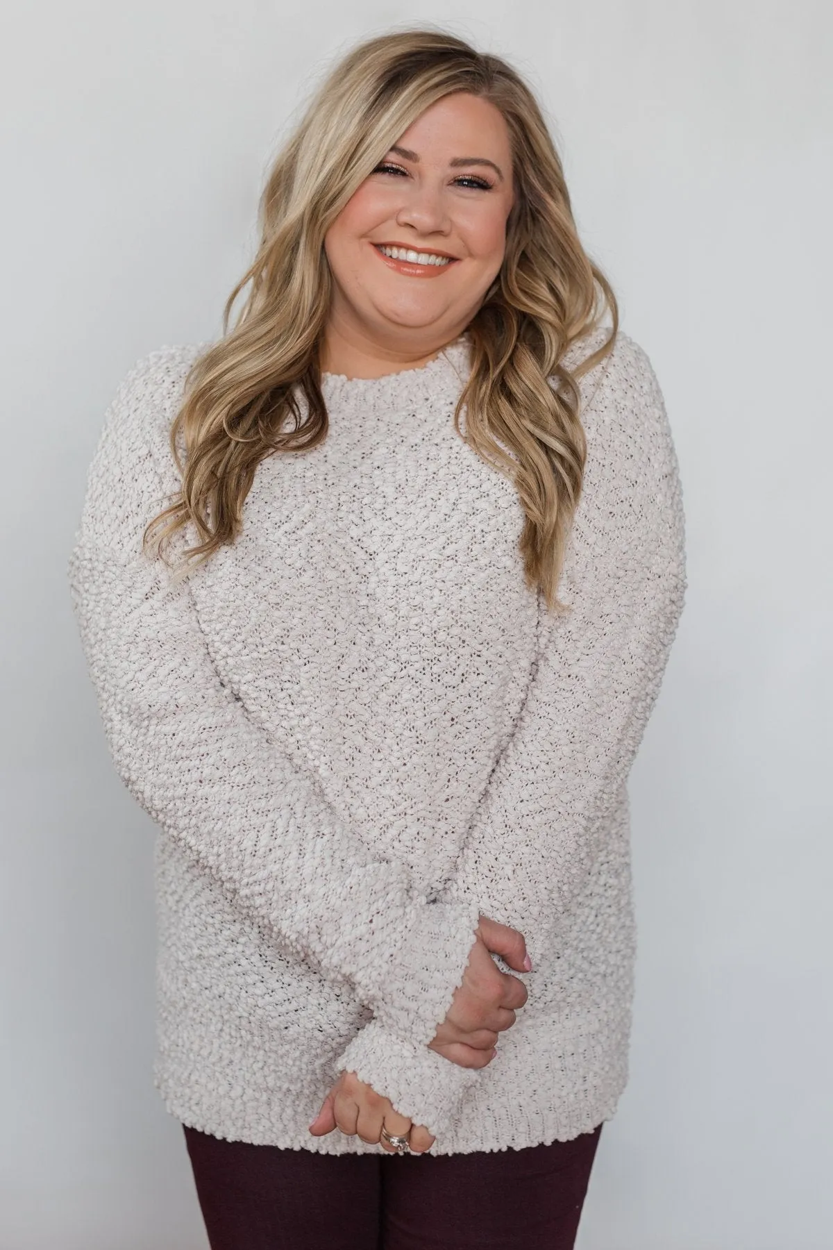 Cozy Winter Popcorn Sweater- Cream