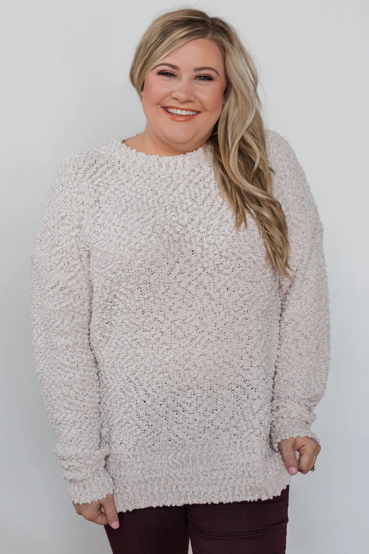 Cozy Winter Popcorn Sweater- Cream