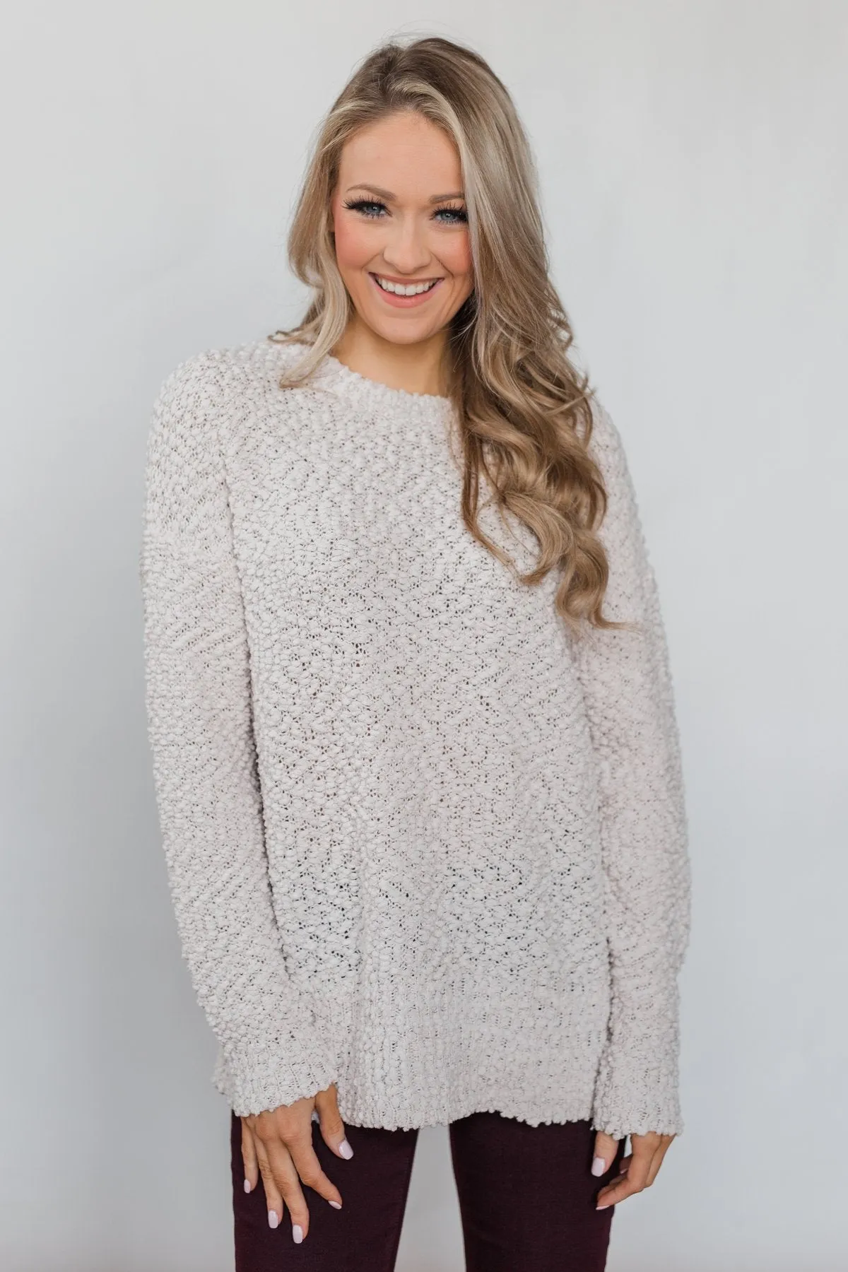Cozy Winter Popcorn Sweater- Cream