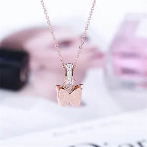 Crystal 18K Rose Gold-Plated Ring & Frosted Butterfly Pendant Necklace