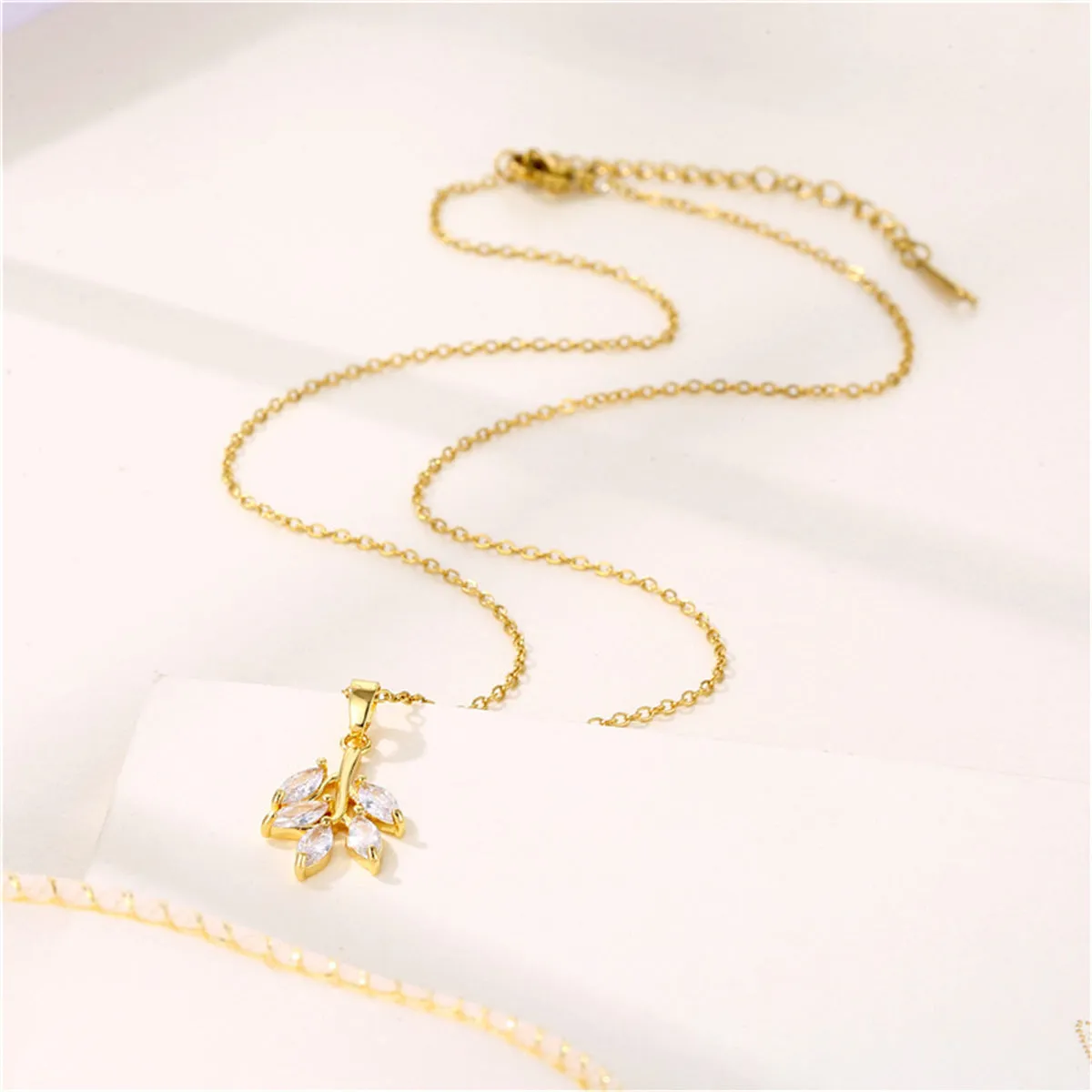 Crystal & 18K Gold-Plated Leaf Pendant Necklace