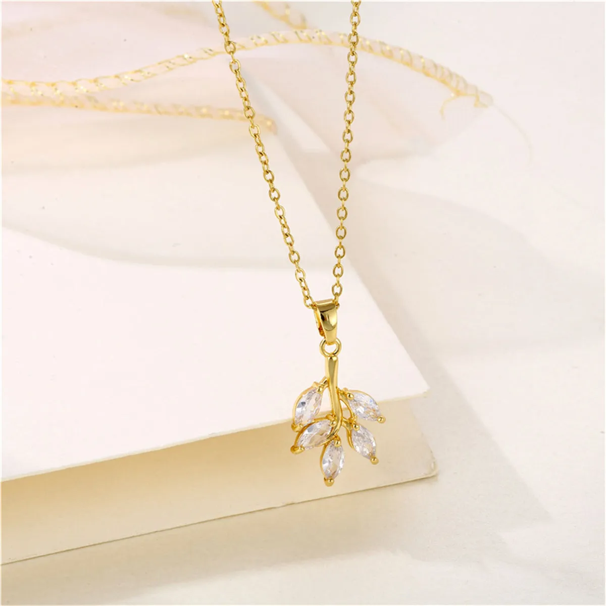 Crystal & 18K Gold-Plated Leaf Pendant Necklace