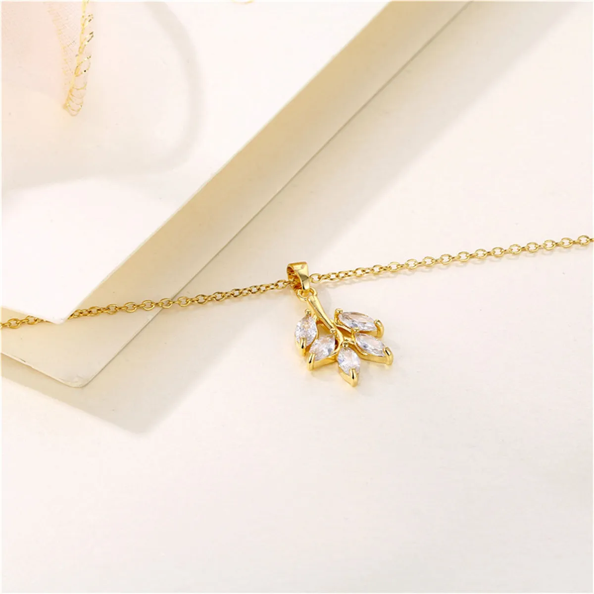 Crystal & 18K Gold-Plated Leaf Pendant Necklace