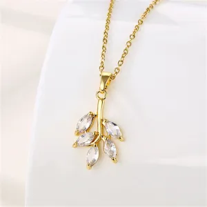 Crystal & 18K Gold-Plated Leaf Pendant Necklace