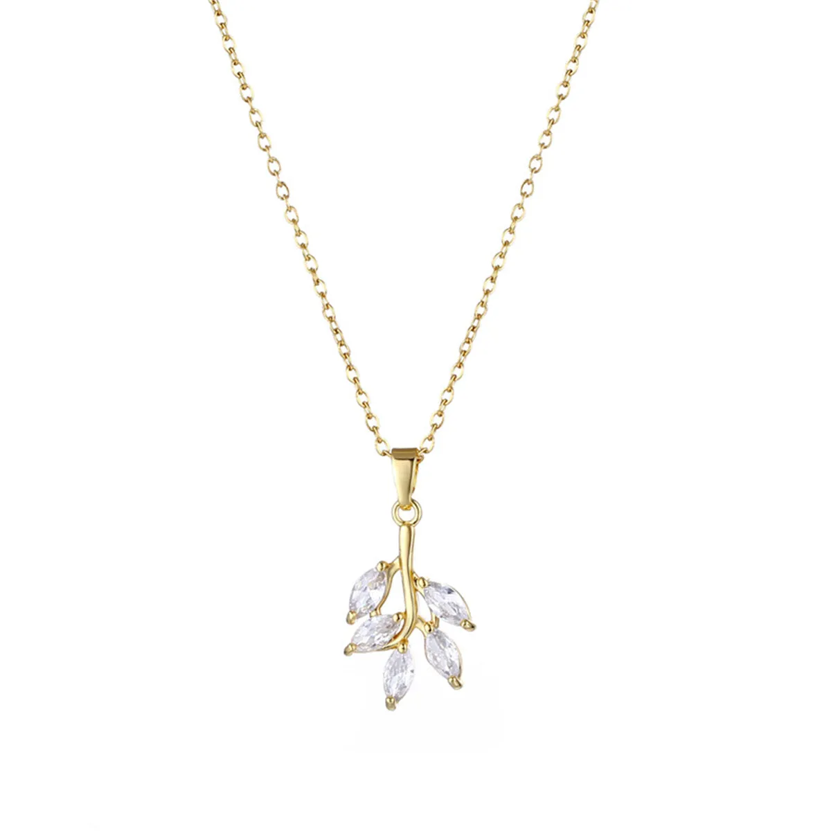 Crystal & 18K Gold-Plated Leaf Pendant Necklace