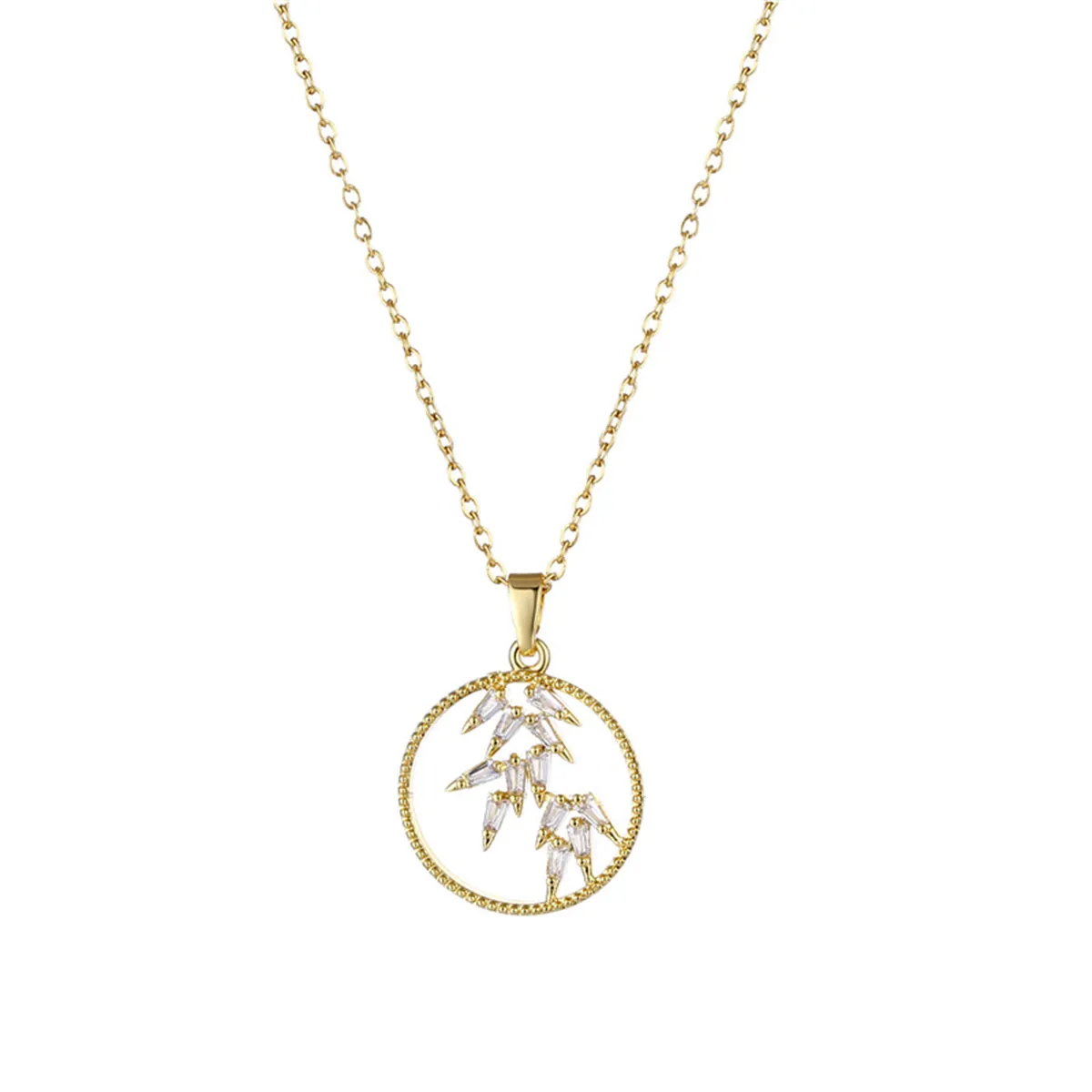 Crystal & 18K Gold-Plated Leaves Circle Pendant Necklace