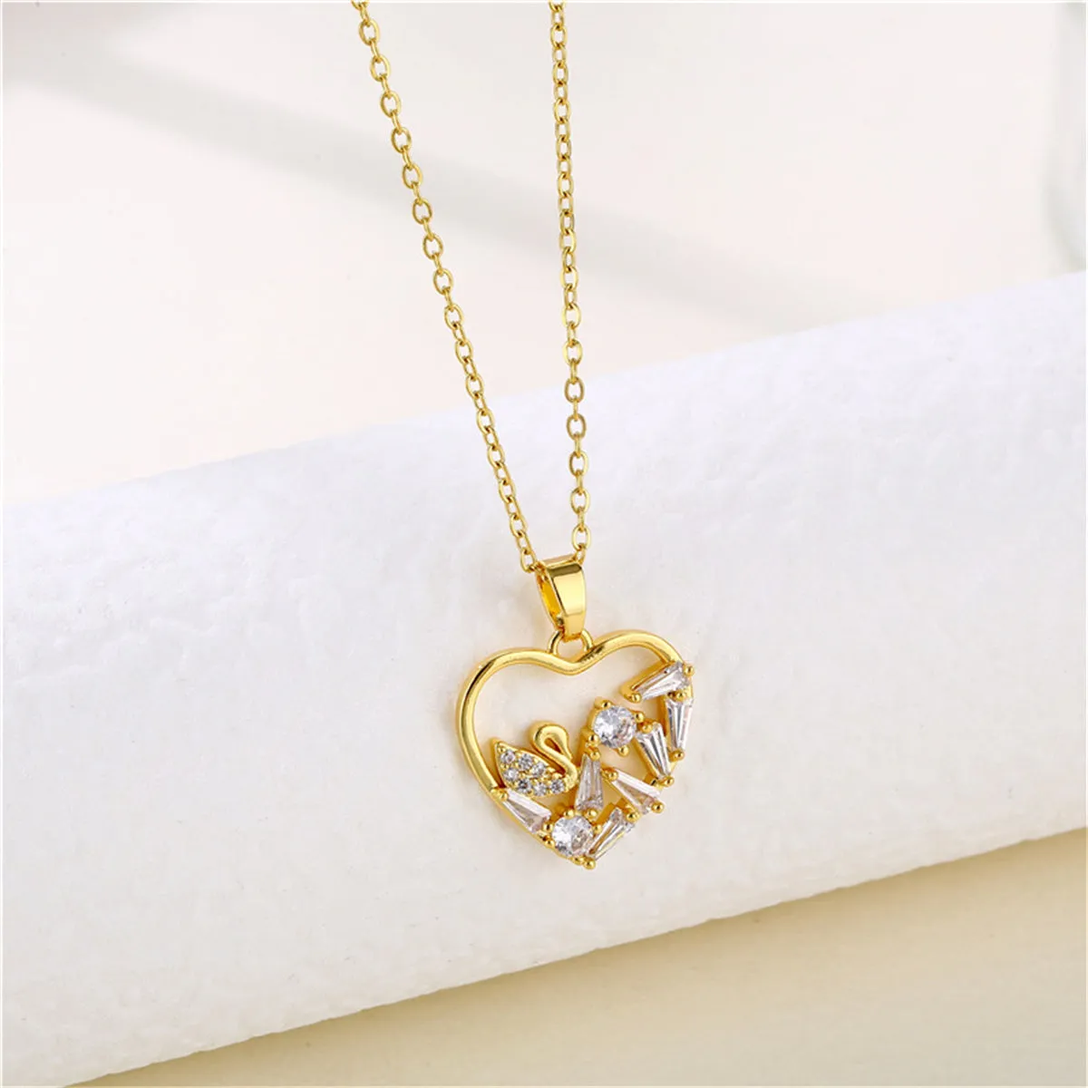 Crystal & 18K Gold-Plated Swan Heart Pendant Necklace