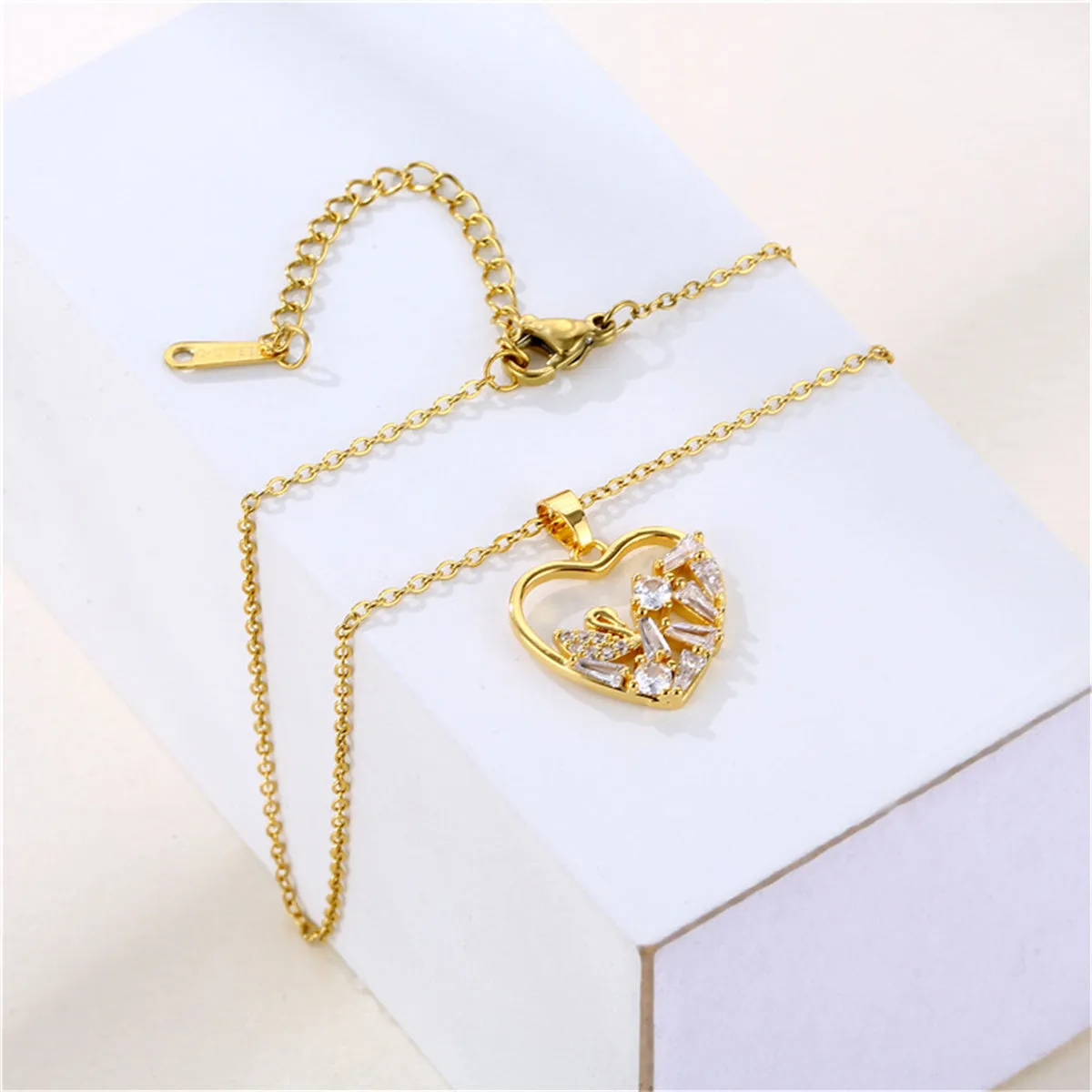 Crystal & 18K Gold-Plated Swan Heart Pendant Necklace