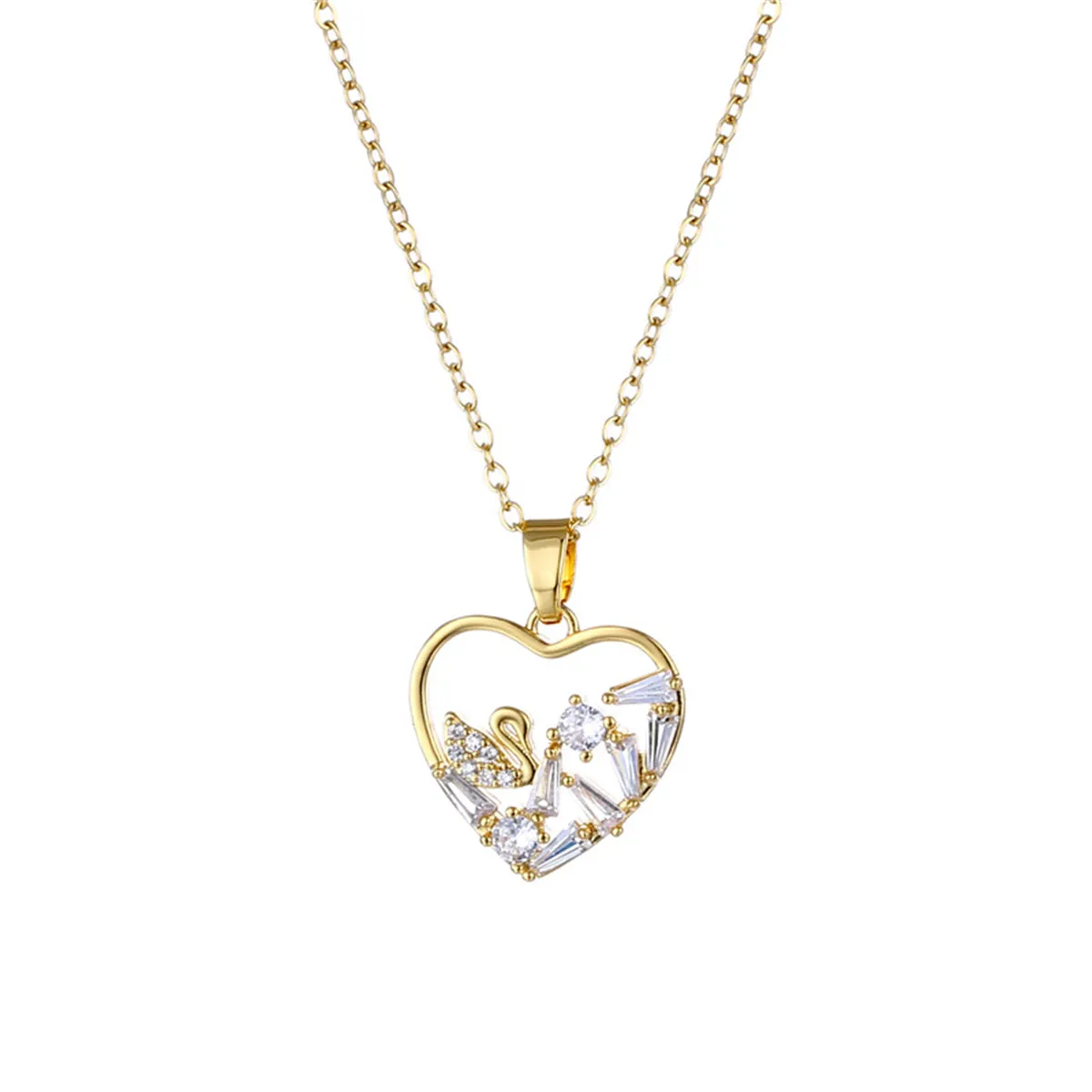 Crystal & 18K Gold-Plated Swan Heart Pendant Necklace