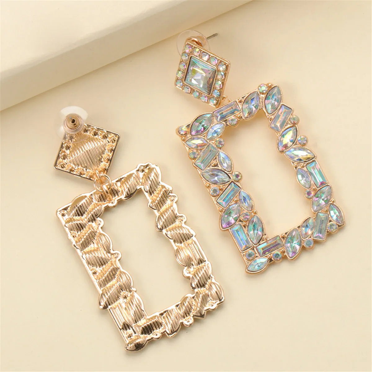 Crystal & Cubic Zirconia 18K Gold-Plated Open-Rectangle Drop Earrings