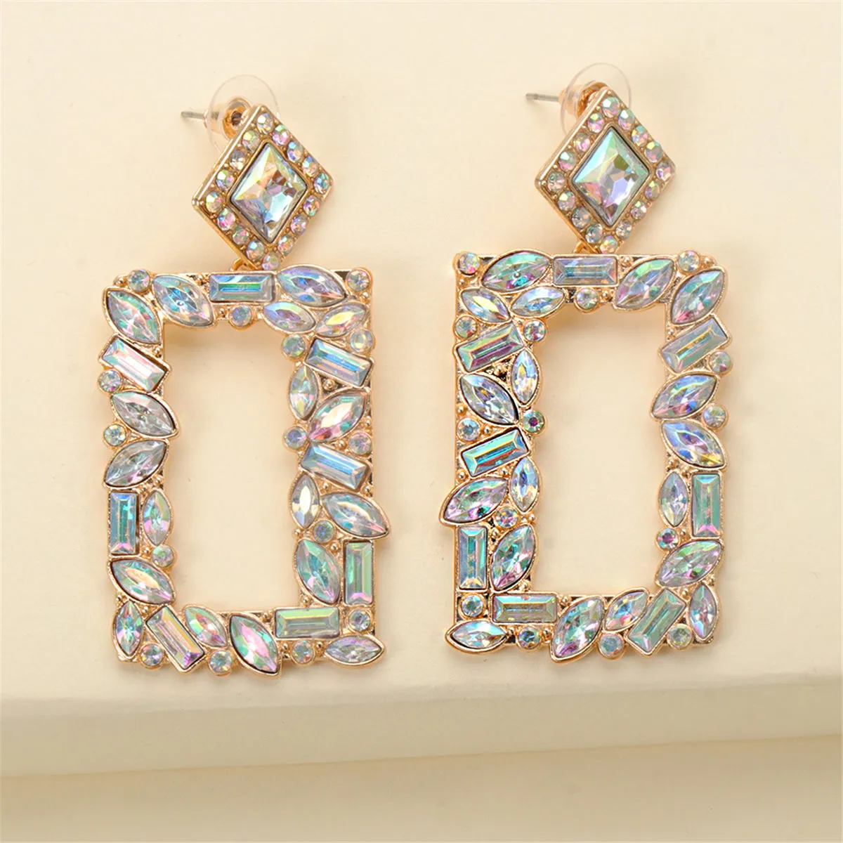 Crystal & Cubic Zirconia 18K Gold-Plated Open-Rectangle Drop Earrings