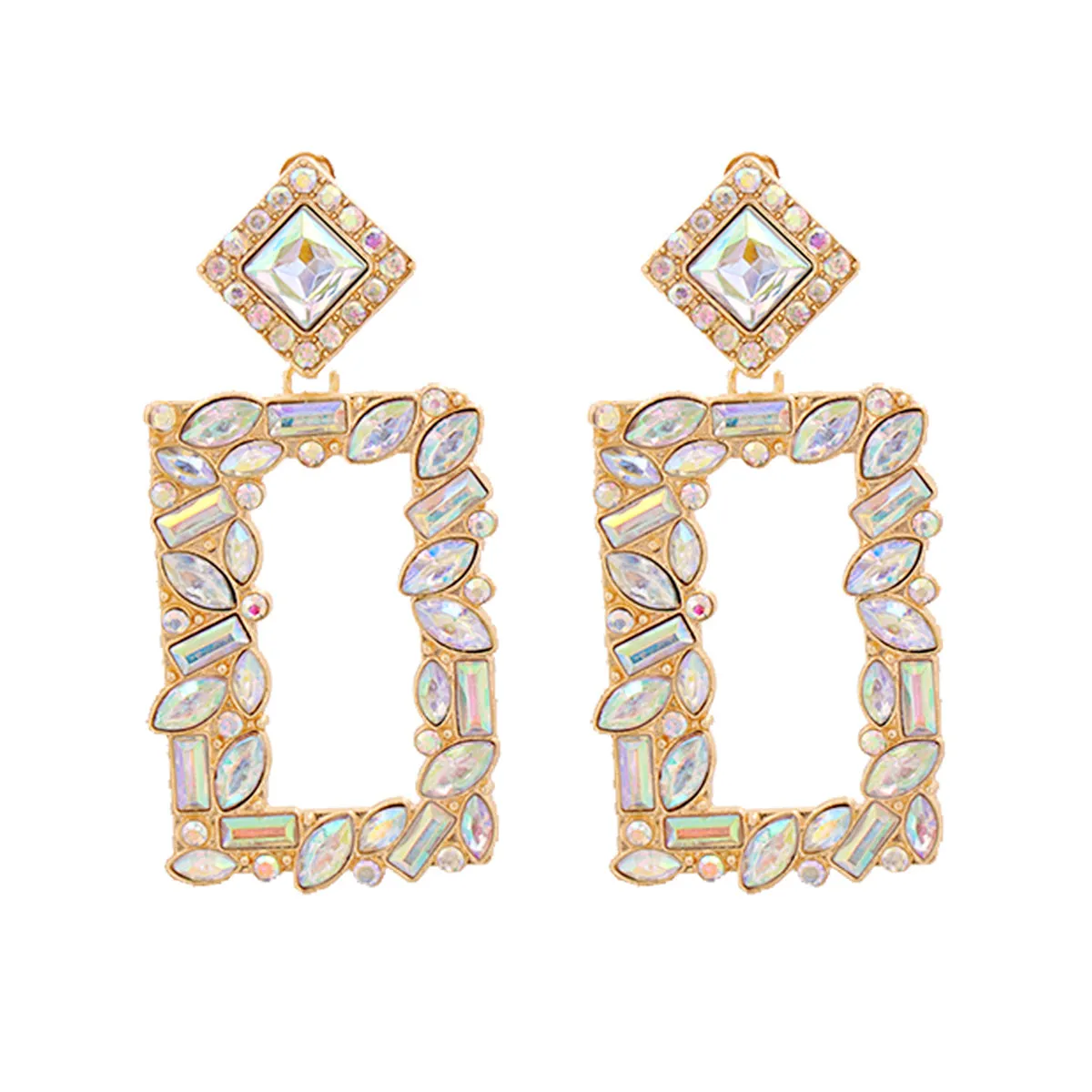 Crystal & Cubic Zirconia 18K Gold-Plated Open-Rectangle Drop Earrings
