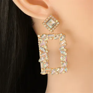Crystal & Cubic Zirconia 18K Gold-Plated Open-Rectangle Drop Earrings