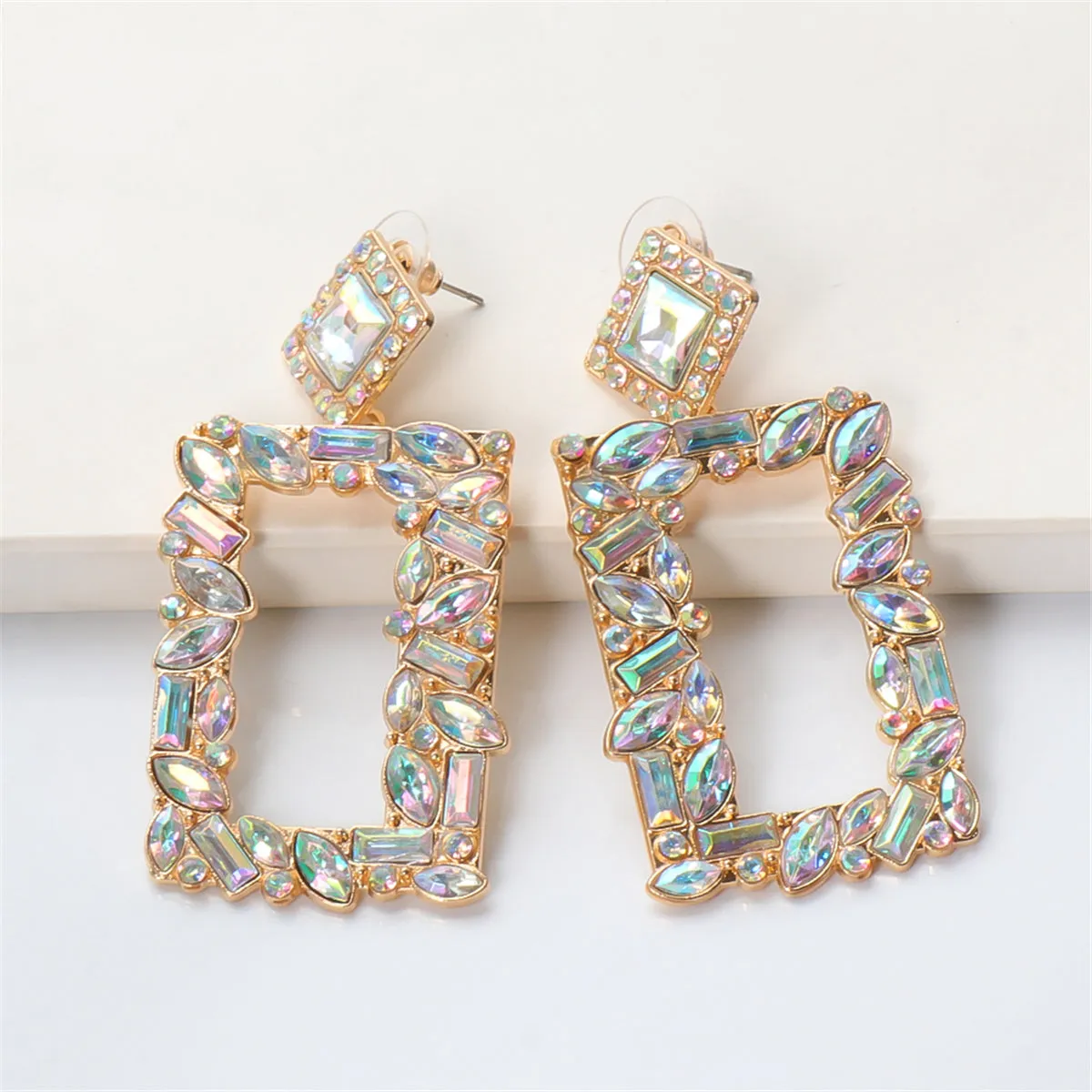 Crystal & Cubic Zirconia 18K Gold-Plated Open-Rectangle Drop Earrings