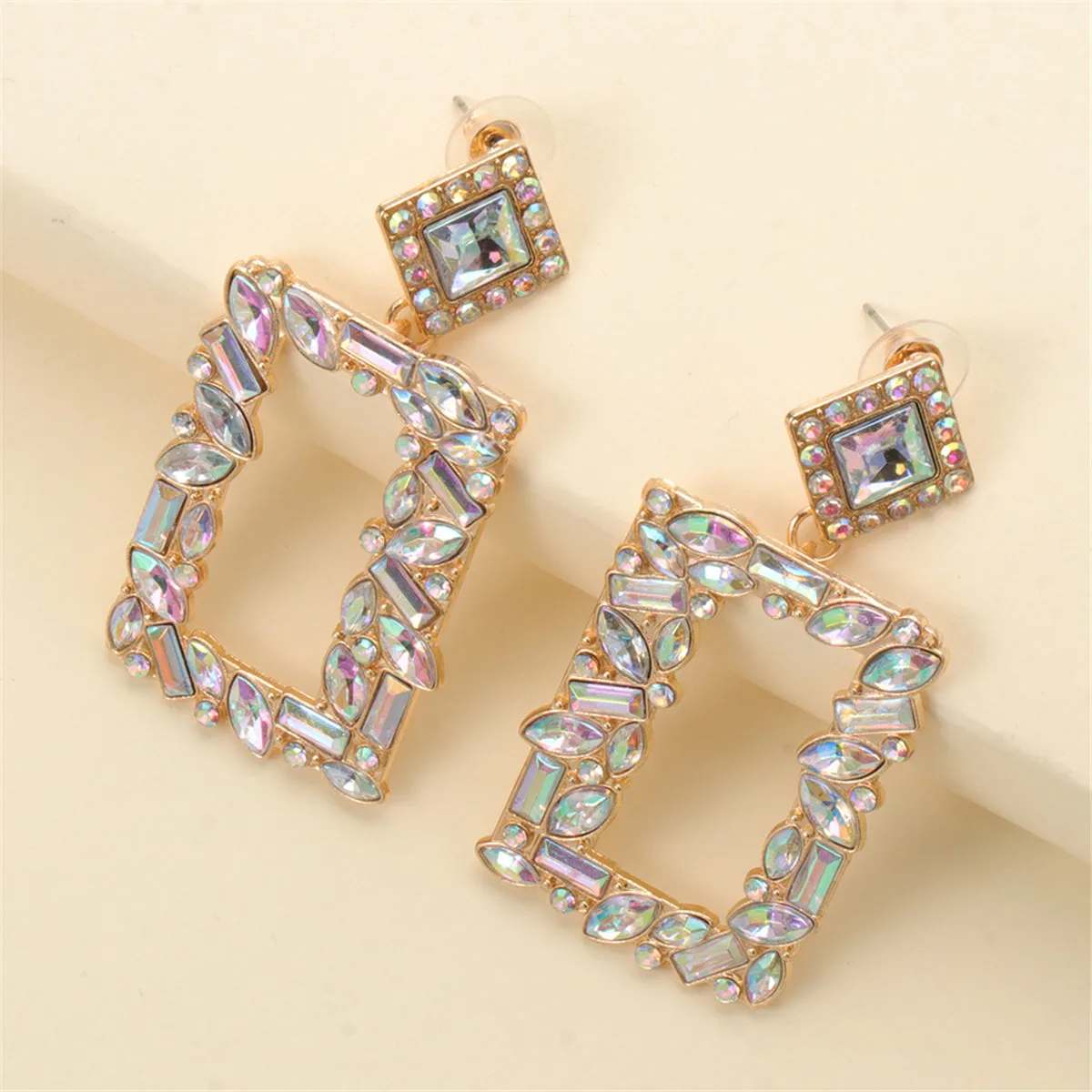 Crystal & Cubic Zirconia 18K Gold-Plated Open-Rectangle Drop Earrings