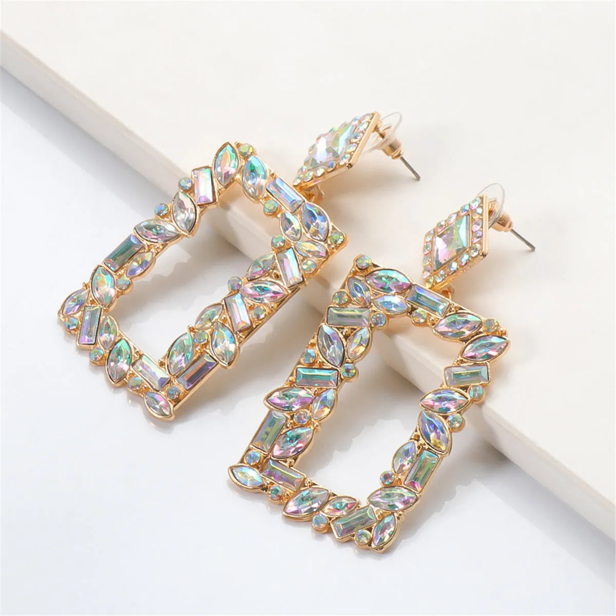 Crystal & Cubic Zirconia 18K Gold-Plated Open-Rectangle Drop Earrings