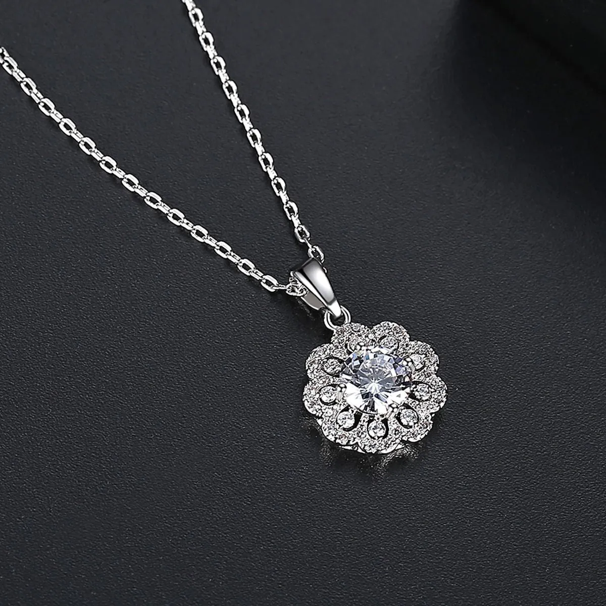 Crystal & Cubic Zirconia Flower Pendant Necklace