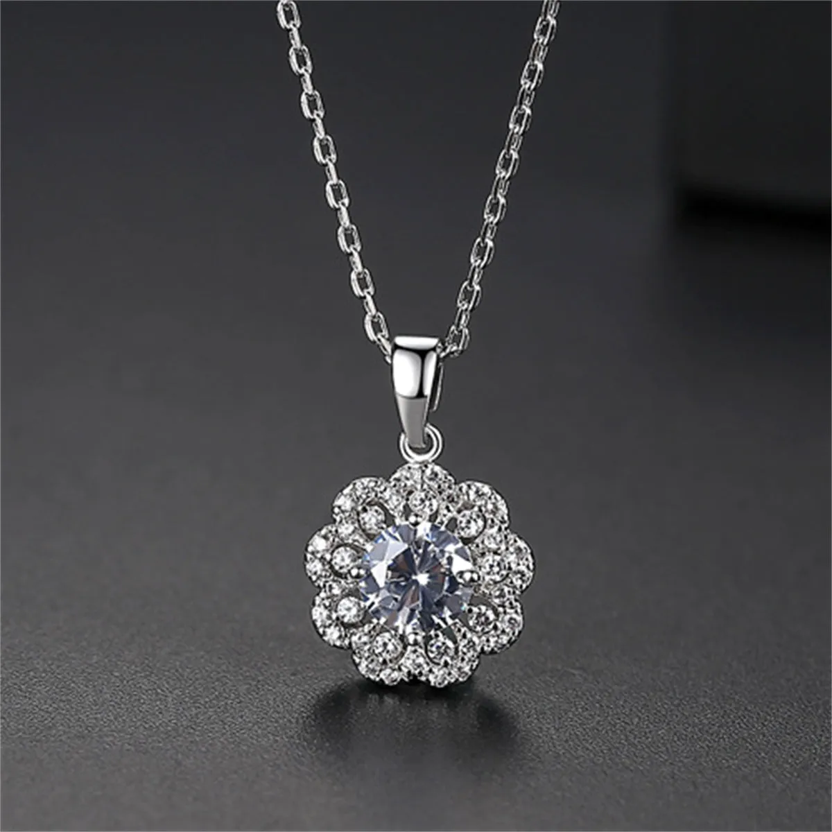 Crystal & Cubic Zirconia Flower Pendant Necklace