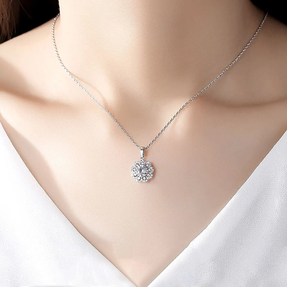Crystal & Cubic Zirconia Flower Pendant Necklace