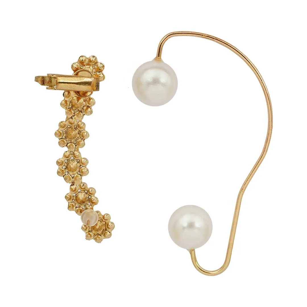 Crystal Flower Pearl Ear Cuff Set of 2
